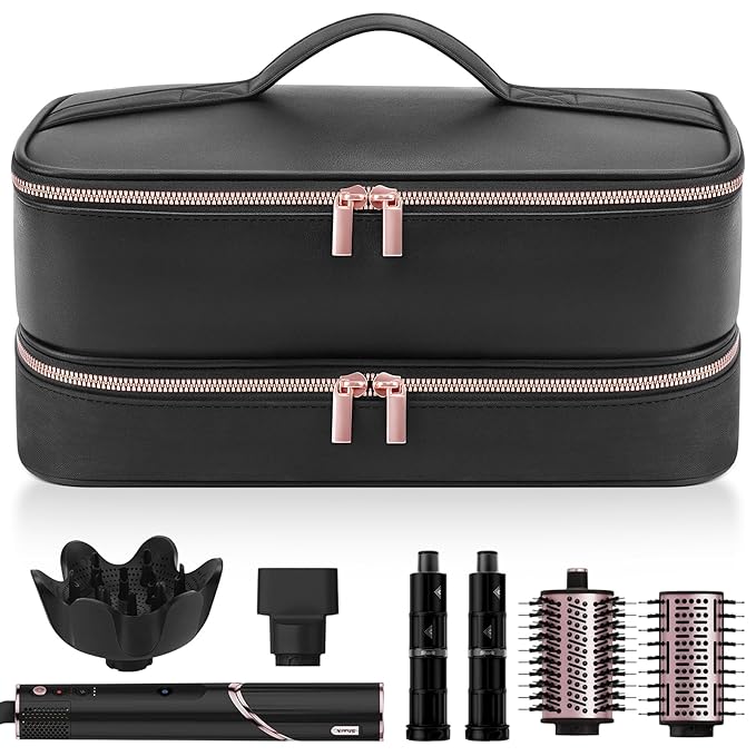 Travel Hair Dryer Case for Shark Flexstyle, Double-Layer Carrying Case for Shark Flex Style Blow Dryer, Portable Hair Tools Storage Organizer Bag for Shark Beauty Hairdryer Attchments(Black Rose Gold)