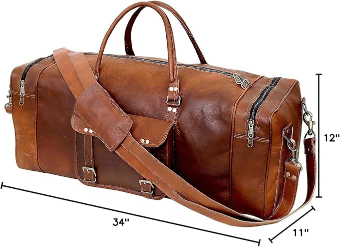 Leather Duffle Bag for Men Luggage Handmade Travel Bag Carry On Luggage - Image 9