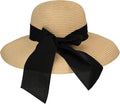 Surblue Straw Summer Hat Women's Floppy Sun Hat Wide Brim Beach Bow Hat by SURBLUE