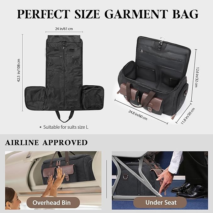 Canvas Garment Bags for Travel, Convertible Carry On Garment Duffel Bag for Men - Image 8