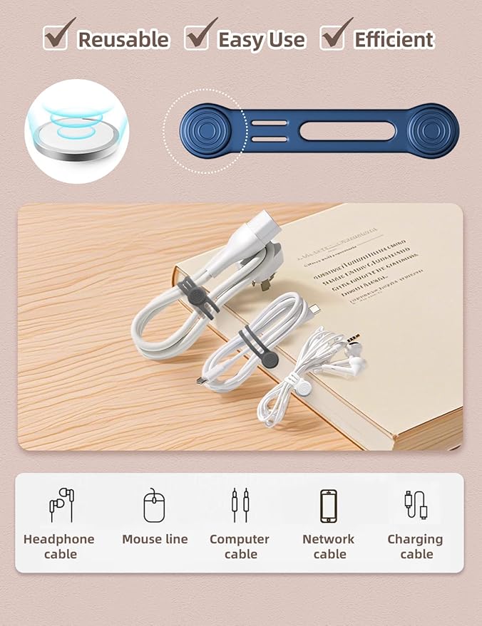 Kanemc 8 Pack Magnetic Twist Ties, Silicone Magnet Cable Tie Reusable Cord Strap - Image 4