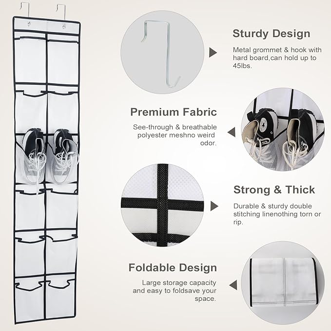 12 Large Pockets Over The Door Hanging Shoe Organizer - Image 5