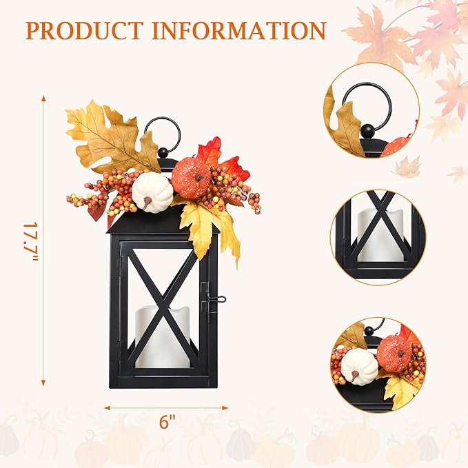 Fall Decor Lantern for Home, Large Decorative Lanterns Outdoor Waterproof 12" - Image 5