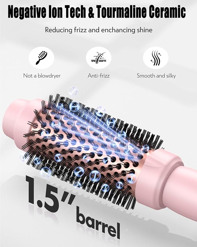 Thermal Round Brush, 1.5 inch Blowout Brush with Ceramic Barrel & Negative Ions Tech Makes Hair Smoother Get Natural Curls, Heated Styler Tool for All Hair Type, Dual Voltage