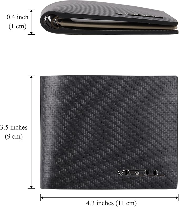 VISOUL Mens Carbon Fiber Leather Bifold Wallet - Image 4