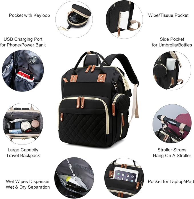 Diaper Bag with Changing Station, Waterproof 3 in 1 Baby Diaper Backpack with - Image 4
