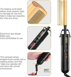 DAN Technology Curved Ceramic Hair Straightener and Heat Press Comb, 450°F Dual Voltage for Natural Black Hair, Portable for Travel & Home