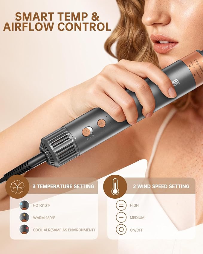 Hair Dryer Brush, webeauty 5 in 1 Professional Hot Air Styling, High-Speed Negative Ionic Hair Dryer Fast Drying, Multi Hair Styler with Air Curling Iron, Volumizing, with Carrying Case (Grey Gold)
