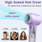 KARFUN Hair Dryer, 110000 RPM High-Speed Brushless Motor Fast Drying Blow Dryer, 57dB Low Noise Hair Dryer for Home or Travel, 3 Temps & 2 Speeds (Purple)