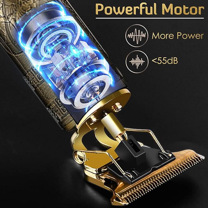 Professional Cordless Hair Trimmer, T-Blade Clippers for Men, Zero Gapped Rechargeable Beard Trimmer, Hair Cutting Kit With Guide Combs, Ear Spoon Tool Set