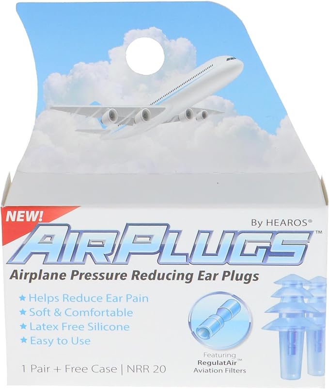 HEAROS AirPlugs Airline Pressure Reducing Earplugs, 1 Pair + Free Case by Hearos