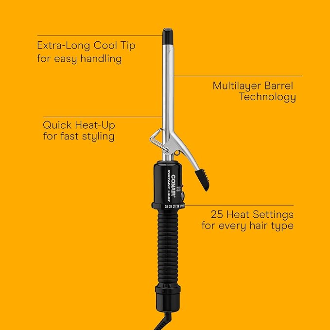 Conair Instant Heat ½ Inch Curling Iron, ½-Inch Barrel Hair Curler Produces Tight Curls, 25 Heat Settings, Dual Voltage, For Use on All Hair Lengths, Black