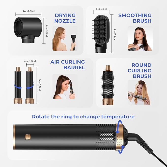 5 in 1 Blow Dryer Brush, Hair Dryer Brush Set Negative Ion Upgrade Hot Air Brush Air Styler Curling Wrap Air Curler, Curling Iron Hair Styling Tools As A Gift for Straight/Curl/Drying/Smoothing