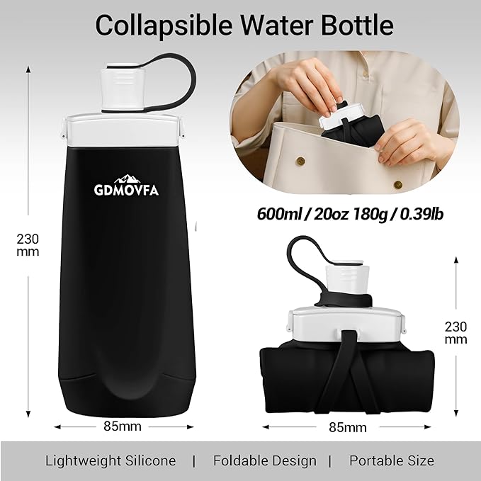 Collapsible Water Bottles, 20oz Reusable Silicone Foldable Water Bottle - Image 2