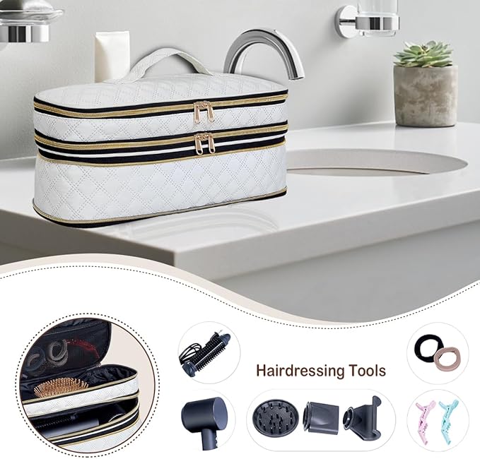 Hair Dryer Travel Carrying Case, Curling Iron Storage Bag, Slim Expandable Handheld Dual-Layer Travel Storage Bag for Dryer/Hair Tool Organizer/Style Organizer