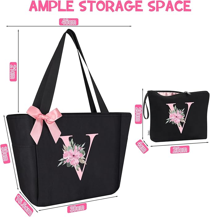 Vavabox Tote Bag, A-Z Initial Monogrammed Waterproof Tote Bag, Bridesmaid Gifts - Image 3