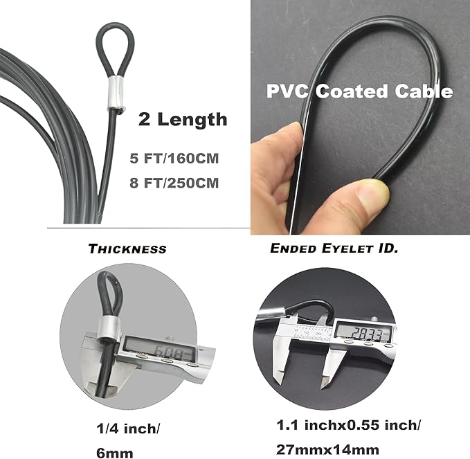 8FT 6mm Stainless Steel Security Cable Lock, Braided Steel Vinyl Coated Safety - Image 2