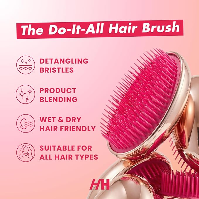 Drop Dead Gorgeous Rose Gold Hair Brush | For Wet & Dry Hair | All Hair Types | Detangler Palm Brush | Self-Care Travel Essential