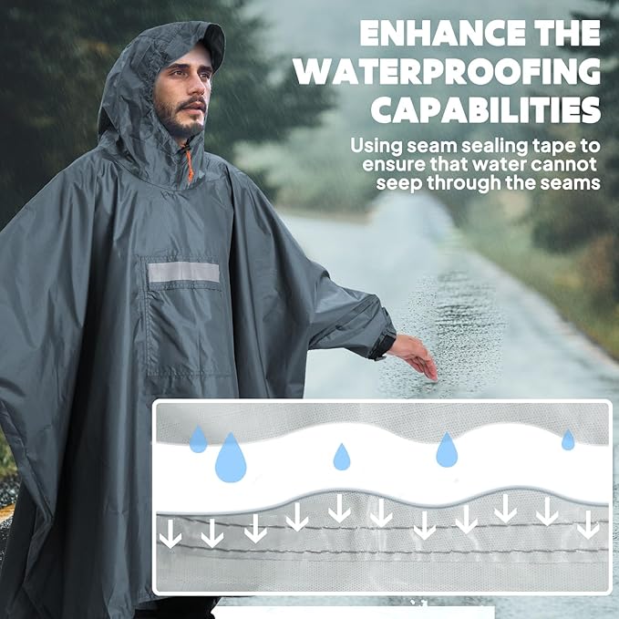 ANYOO Hooded Rain Poncho for Adults Waterproof Lightweight Rain Coat for Men - Image 6