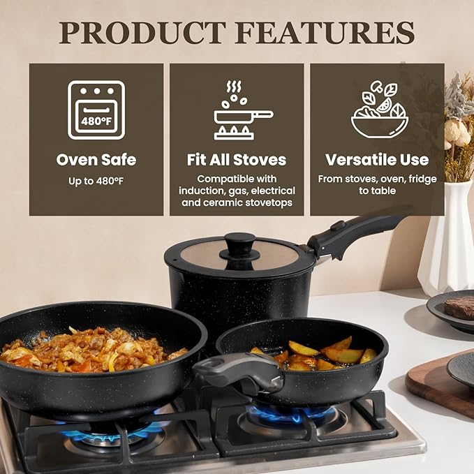 KIKCOIN 20 Pcs Pots and Pans Set Non Stick, Detachable Handle Cookware Sets - Image 4