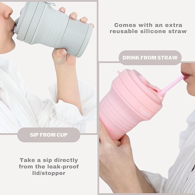 Collapsible Cup with Reusable Straw – 18 Oz, Portable Travel Mug, Leak-Proof - Image 3