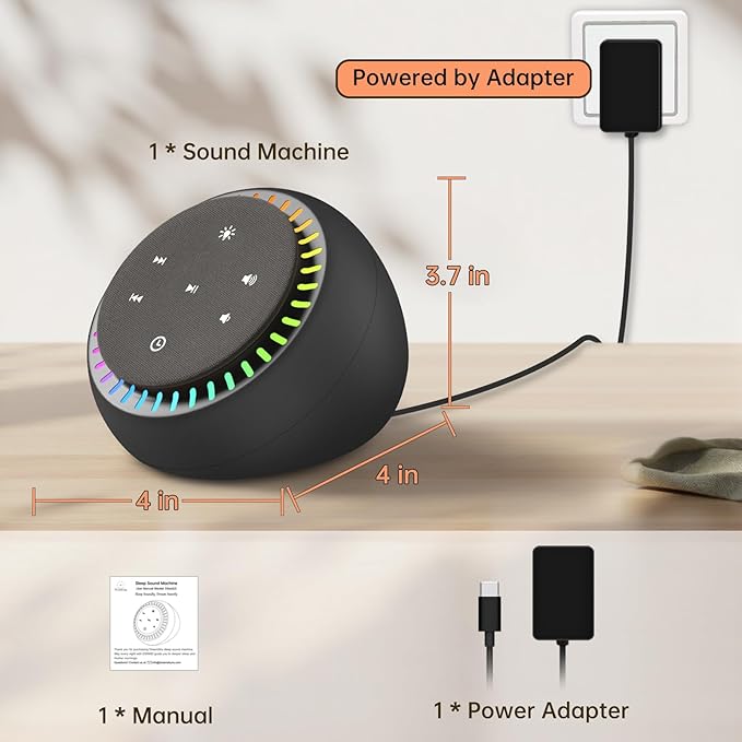 DreamSky Sound Machine for Sleep, 26 Sounds & RGB Night Light, USB-C Powered - Image 8