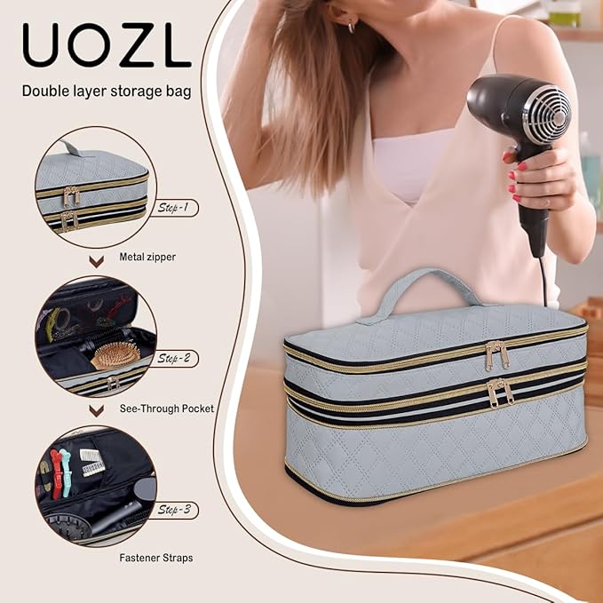 Hair Dryer Travel Carrying Case, Curling Iron Storage Bag, Slim Expandable Handheld Dual-Layer Travel Storage Bag for Dryer/Hair Tool Organizer/Style Organizer