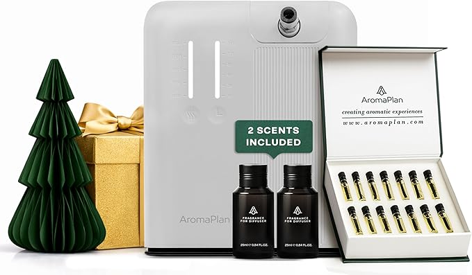 AromaPlan 5 Star Collection Cold Air Scent Diffuser, Whole House (Includes 2 Fragrances & 12 Set Sample kit) - Smart Scent Diffuser, HVAC System- Touch & App, 2000 Sq. Ft Cov.(White)