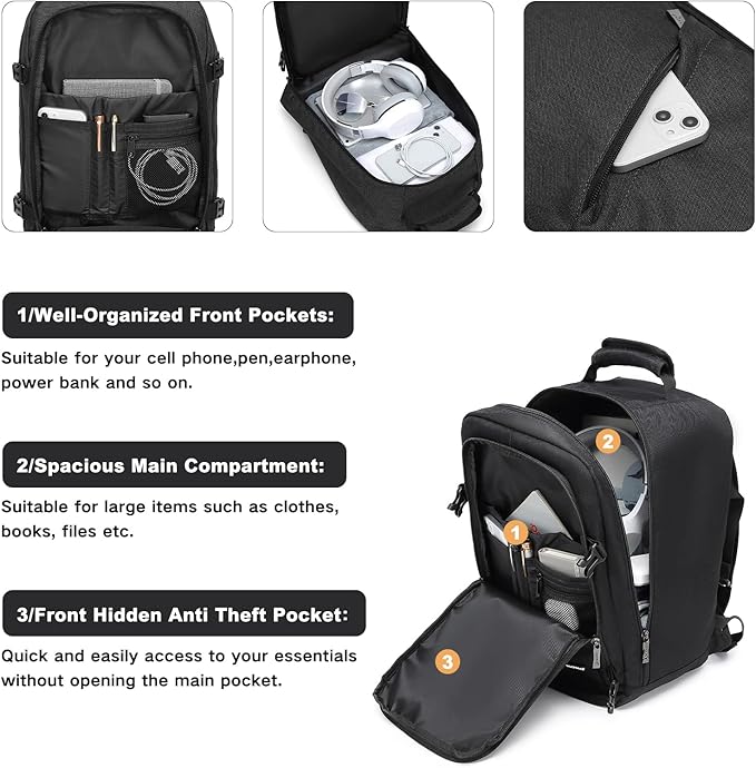 Kono Carry on Backpack, Waterproof Lightweight Daypack - Image 4