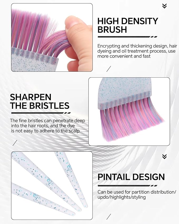 3 Pack Hair Color Brush Set - Professional Hair Dye Brush for Stylist, for Highlighting, Tint and Coloring Sections - Women Men Salon Use Home DIY Dyeing