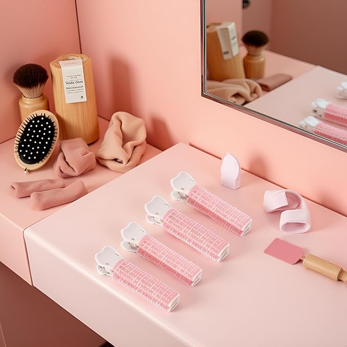 4Pcs Pink Hair Rollers with Clip Volumizing Bangs Curler DIY Styling Accessories Tool Portable Self Grip Volume Hair Root Clips Hair Rollers Styling Tools and Appliances