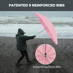Compact Inverted Travel Umbrella, Automatic Open Close, 9-Rib 46 Inch Windproof - Image 3