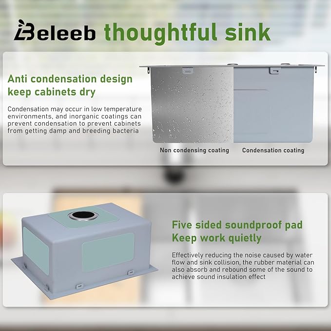 Drop In Kitchen Sink 33x22", 18 Gauge Stainless Steel Sink, 3D Embossed Surface - Image 4