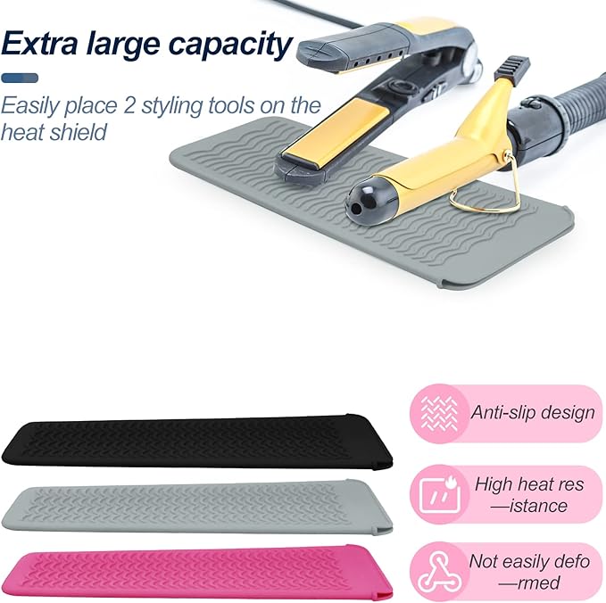 1Pack Silicone Heat Resistant Mat Pouch for Hair Straightener, Curling Iron, Flat Iron and Hot Hair Tools Grey