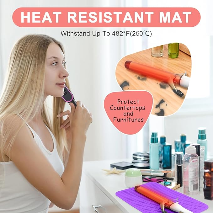 Plus Size Silicone Heat Resistant Mat, Portable Travel Hot Tools Pad Cover for Curling Iron, Flat Iron, Hair Straightener and Other Hair Styling Tools(12.0" x 9.0")