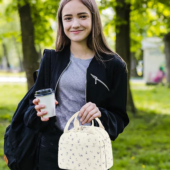 Bluboon Lunch Bag for Women Men Cute Corduroy Lunch Tote Bags Reusable - Image 4