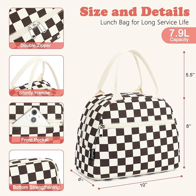 FlowFly Lunch Bag for Women Insulated Lunch Box Corduroy Lunch Tote Cooler for - Image 3