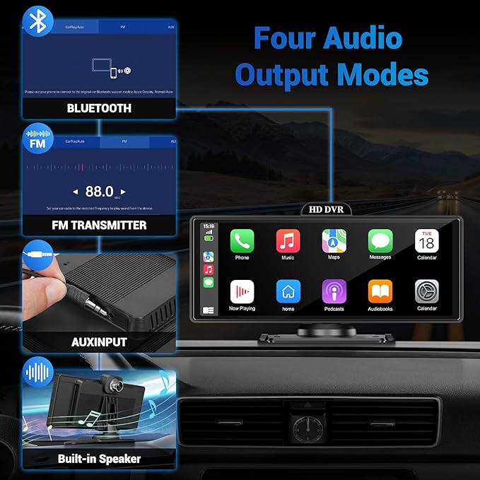 Wireless Apple Carplay Screen for Car 4K Dash Cam, 10.26" HD Touchscreen - Image 4