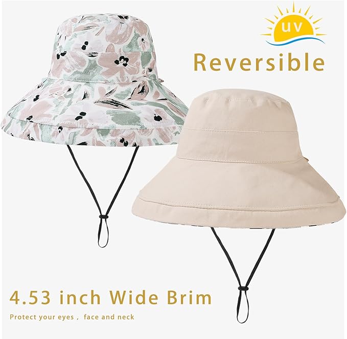 vidsel Womens Sun Hats Wide Brim Reversible Bucket Cotton Hat Packable Summer - Image 6