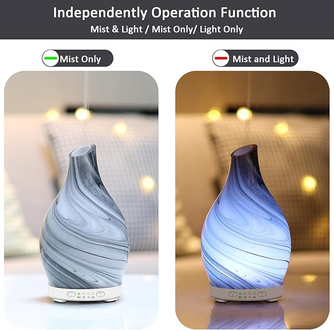 Essential Oil Diffuser 120ML, Glass Aromatherapy Diffuser with 4 Timer Settings & 7 Color Changing Lights, Waterless Auto Shut-Off, Ultra Quiet Oil Diffuser for Home, Office, Yoga, Spa and Sleeping