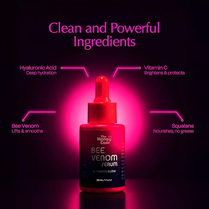 The Honey Code Bee Venom Serum - Hydrating & Firming face - No Parabens or Sulfates - 30ml 1Fl.oz - Squalane, Hyaluronic Acid, Vitamin C Skin Care Formula 0.5% Real Bee Venom