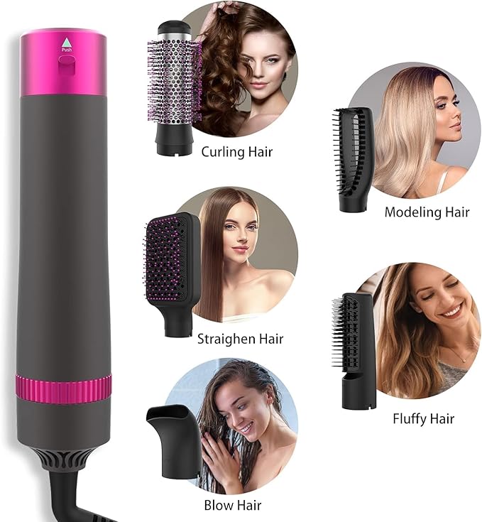 AIKO PRO 5-in-1 Hair Dryer Brush Set, 1200W, Lightweight, ALCI Safety, Tourmaline Technology, Gray, Purple