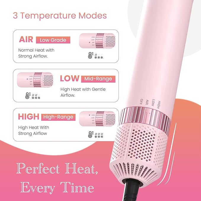 Blow Dryer Brush Set 5 in 1 with Curling Barrels, Volumizing Round & Straightening Brush, Hot Air Hair Styler Multi Styler for Blowouts, Travel Friendly, Pink – AURA LUXE