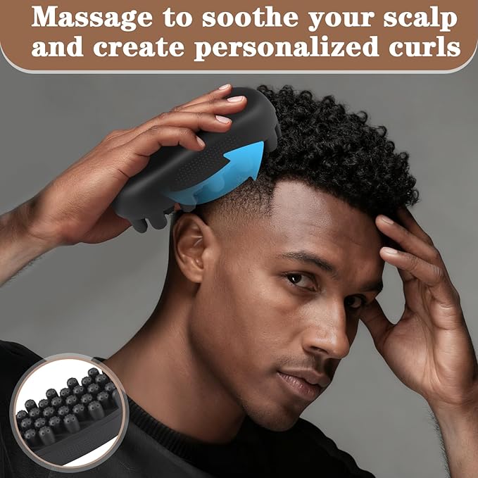 3 Pack Silicone Curling Hair Brush & Metal Afro Pick Hair Comb Set – Durable Washable Curl Sponge for Black Men, Natural Hair, Dreadlocks, Coils & 4C Afro HairStyling Tool