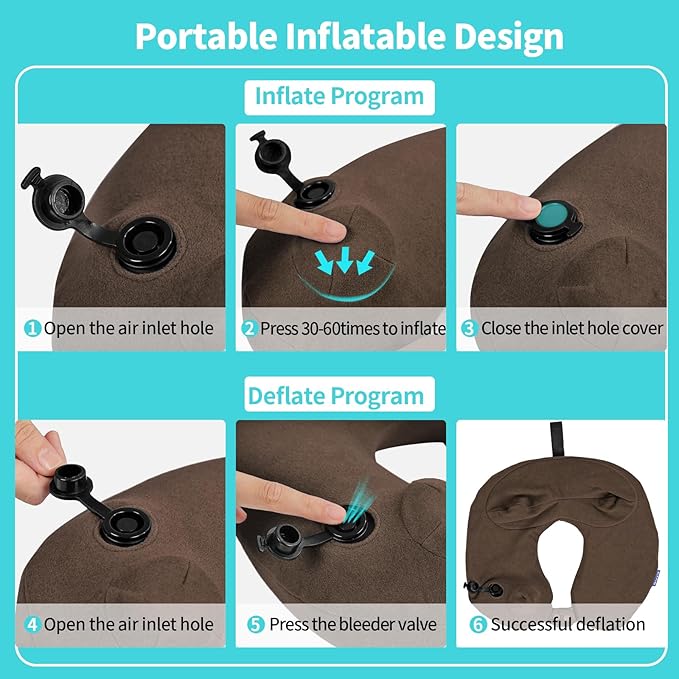 Inflatable Travel Neck Pillow for Airplane, Head Support Velvet Adult Neck - Image 5
