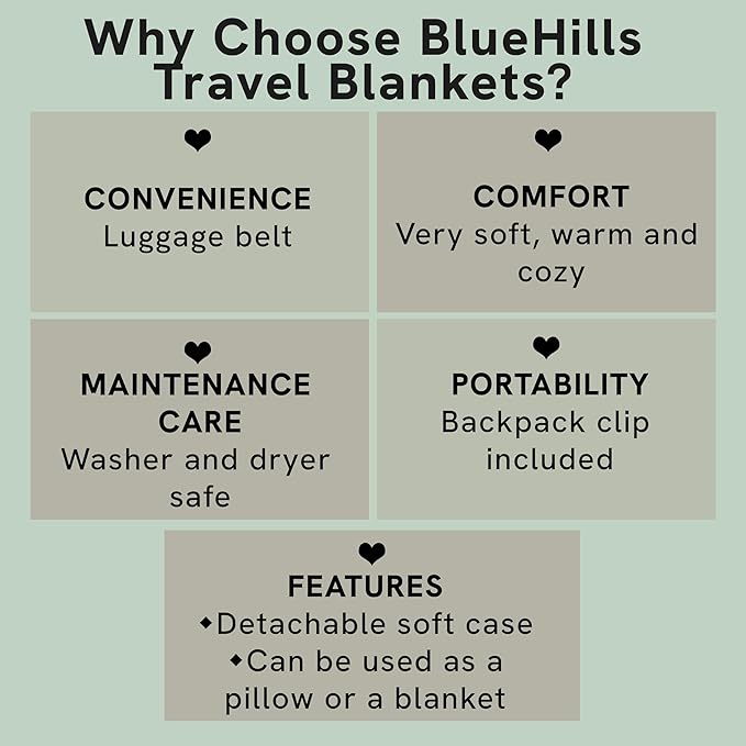 BlueHills 2-Pack Premium Soft Travel Blanket Pillow Airplane Blanket in Soft - Image 5