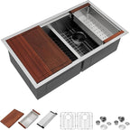 Dcolora 33 In. Double Bowl Kitchen Sink Undermount Sink Workstation Stainless by Dcolora
