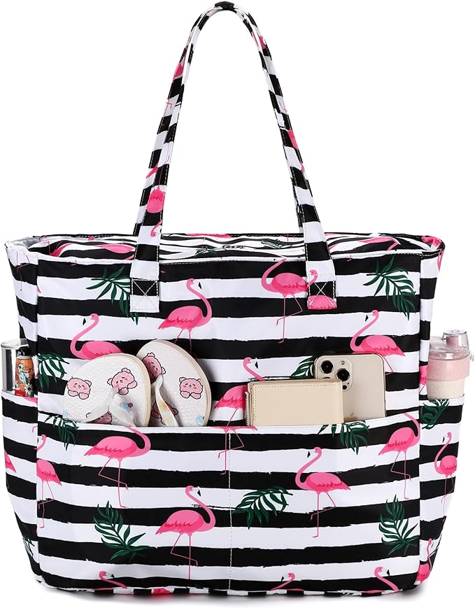 LEDAOU Large Beach Tote Bag Women Waterproof Sandproof Zipper Beach Tote Bag by LEDAOU