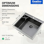 Comllen 25 x 22 Inch Drop In Black Kitchen Sink, Topmount 16 Gauge Stainless - Image 5