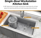 32 Inch Workstation Kitchen Sink, TECASA Undermount Deep Single Bowl, Stainless - Image 5
